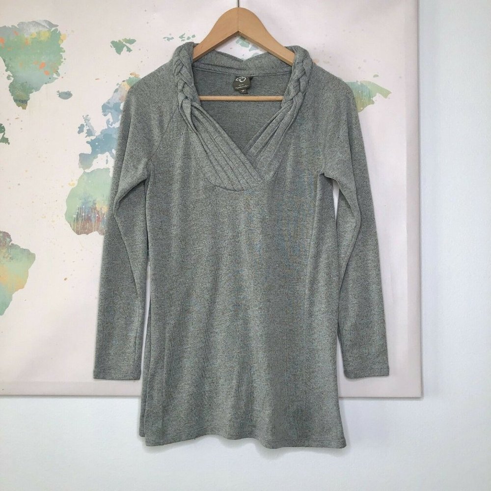 One September Size Small Top Braided Neckline Heather Gray Anthropologie